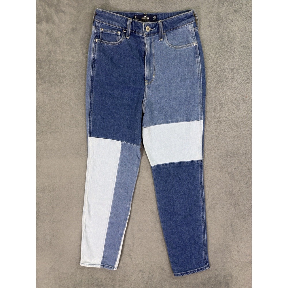 Hollister Jeans Womens 25 Blue Mom Ultra High Rise Light Dark Wash Patchwork